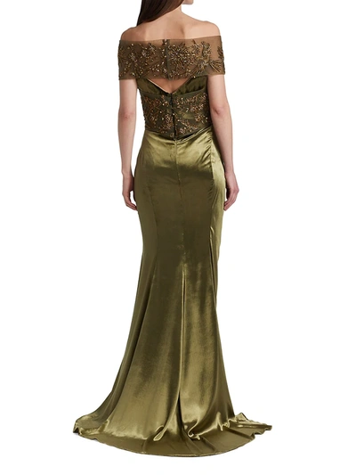 Shop Marchesa Women's Beaded Tulle Fishtail Gown In Cardamom