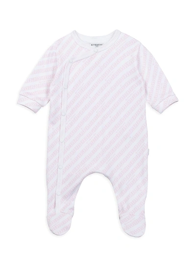 Shop Givenchy Baby Girl's Chain Logo Cotton Footie In Pale Pink