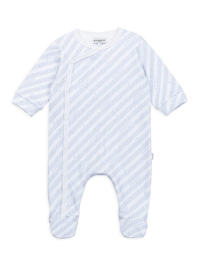 Shop Givenchy Baby Boy's Chain Logo Cotton Footie In Pale Blue