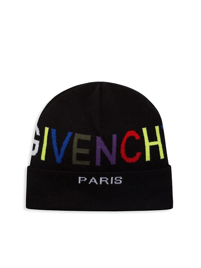 Shop Givenchy Boy's Multicolor Knit Logo Hat In Black