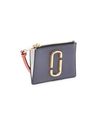 Shop Marc Jacobs Small The Snapshot Zip Leather Card Case In Cylinder Grey Multi