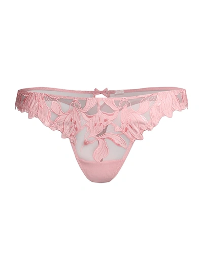 Shop Fleur Du Mal Lily Lace Thong In Pink Lady
