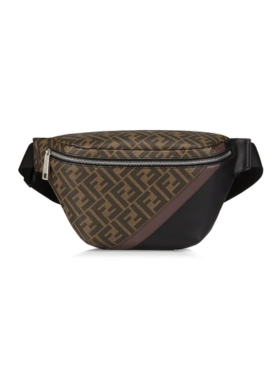 Shop Fendi Ff Leather Belt Bag In Brown