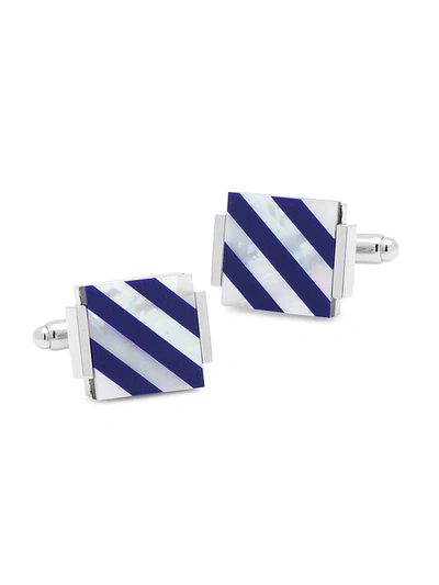 Shop Cufflinks, Inc Men's Ox & Bull Trading Co. Striped Pearl Cufflinks In Blue