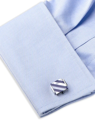 Shop Cufflinks, Inc Men's Ox & Bull Trading Co. Striped Pearl Cufflinks In Blue