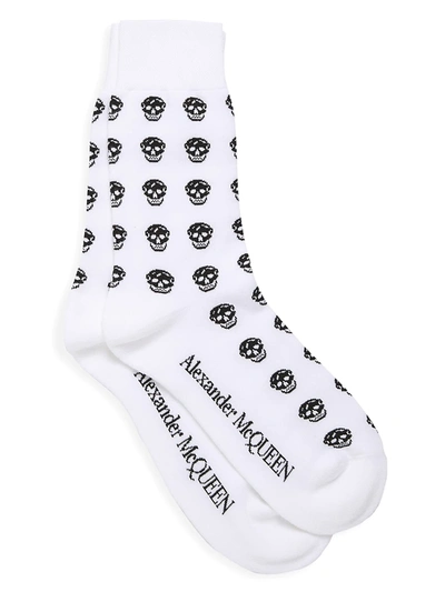 Shop Alexander Mcqueen Men's Skull Logo Crew Socks In Royal Blue Ivory