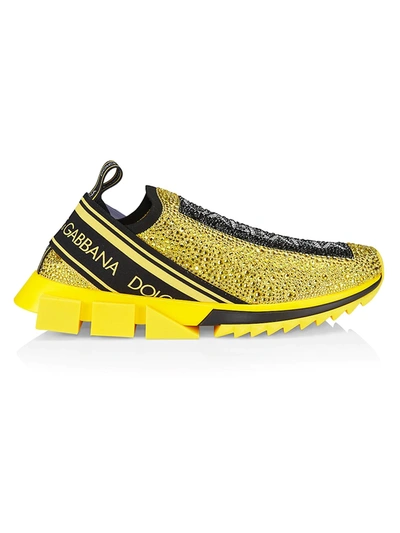 Shop Dolce & Gabbana Sorrento Embellished Logo Slip-on Knit Sneakers In Giallo Nero