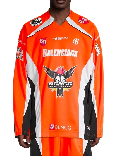 Balenciaga Hockey Panelled Long sleeve T shirt In Fluorescent Orange White ModeSens