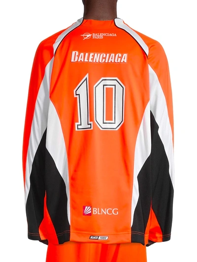 Balenciaga Hockey Panelled Long-sleeve T-shirt In Fluorescent Orange White  | ModeSens
