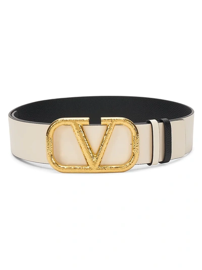 Shop Valentino Women's Vlogo Reversible Leather Belt In Ivorypink