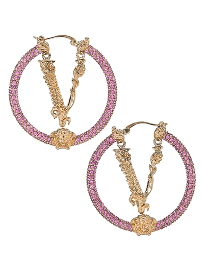 Shop Versace Virtus Goldtone & Crystal Hoop Earrings