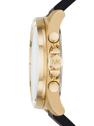 Shop Michael Kors Brecken Goldtone Stainless Steel & Pvc Logo-print Strap Chronograph Watch In Brown