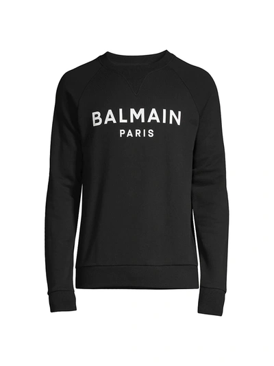 Shop Balmain Men's Logo Printed Crewneck Sweatshirt In Noir Blanc