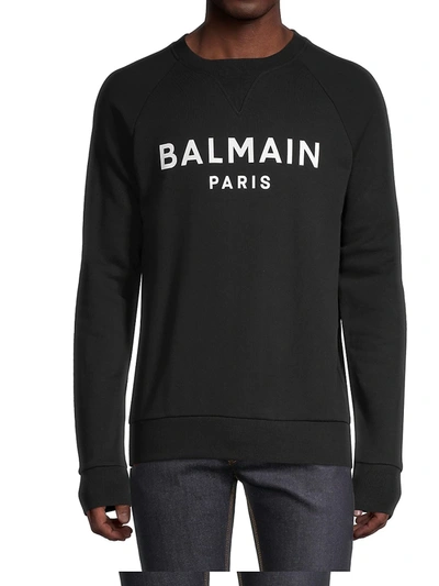 Shop Balmain Men's Logo Printed Crewneck Sweatshirt In Noir Blanc