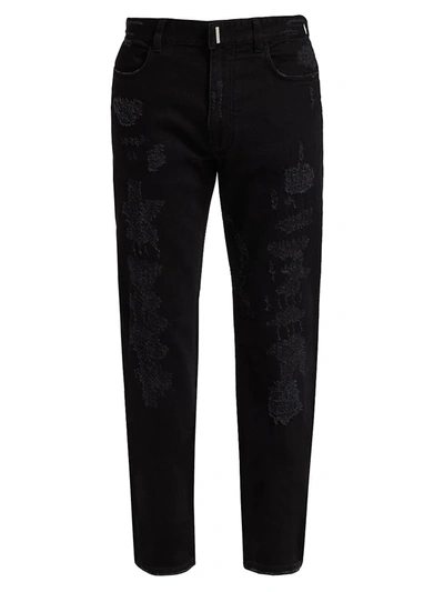 Shop Givenchy Men's Distressed Slim-fit Jeans In Black