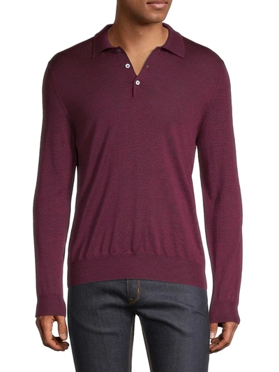 Shop Canali Long-sleeve Wool Polo Shirt In Burgundy