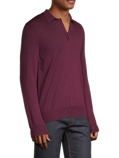 Shop Canali Long-sleeve Wool Polo Shirt In Burgundy