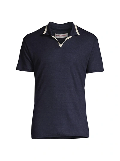 Shop Orlebar Brown Men's Felix Linen Polo Shirt In Navy