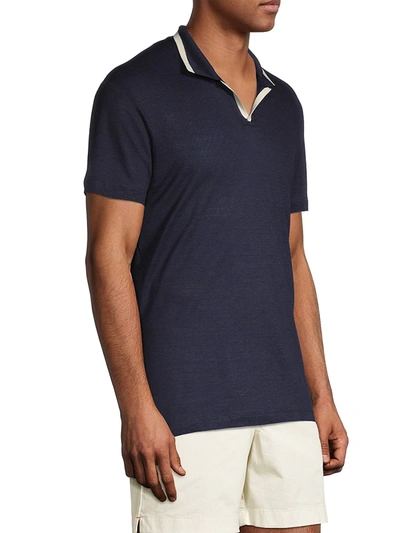 Shop Orlebar Brown Men's Felix Linen Polo Shirt In Navy