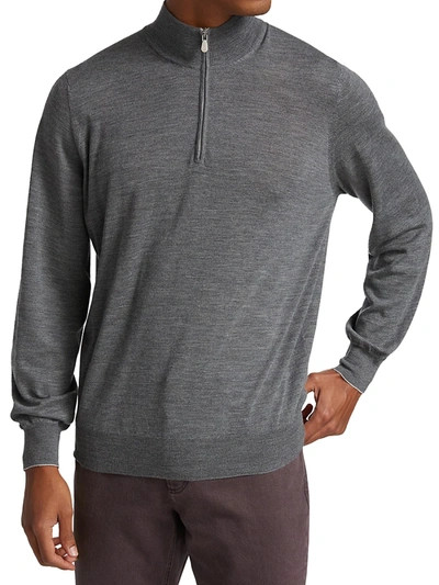 Shop Brunello Cucinelli Men's Wool & Cashmere Quarter Zip Sweater In Navy
