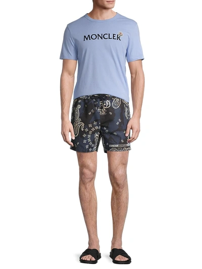 Shop Moncler Paisley Swim Trunks In Dark Blue