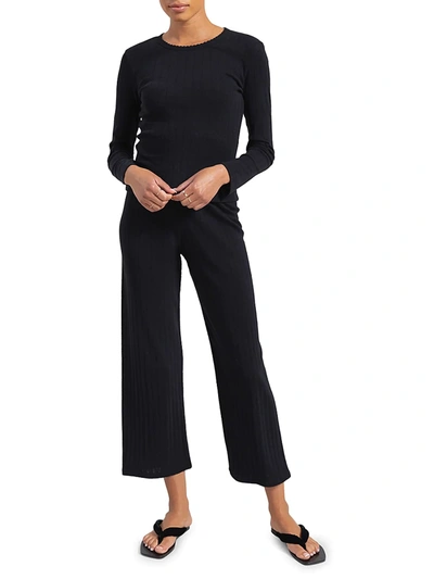 Shop Leset Women's Pointelle Burnout Crop Pants In Black