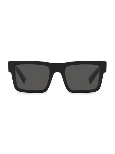 Shop Prada 52mm Rectangular Sunglasses In Solid Black