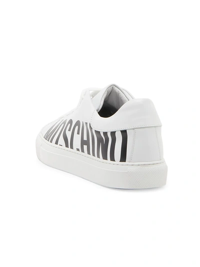 Shop Moschino Men's Logo Leather Low-top Sneakers In Bianco