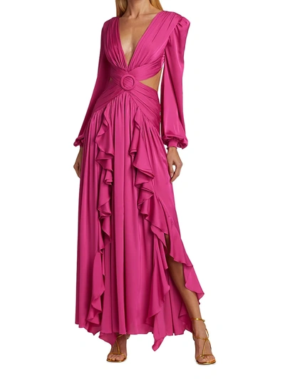 Shop Patbo Plunge Ruffle Gown In Hot Pink