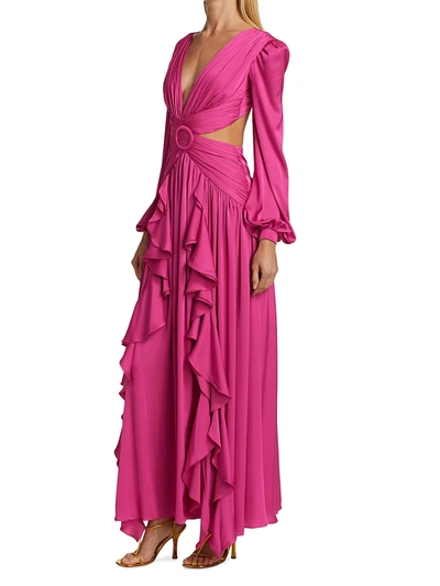 Shop Patbo Plunge Ruffle Gown In Hot Pink