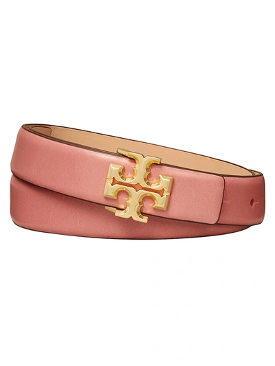 Shop Tory Burch Kira Logo Leather Belt In Pink Mango