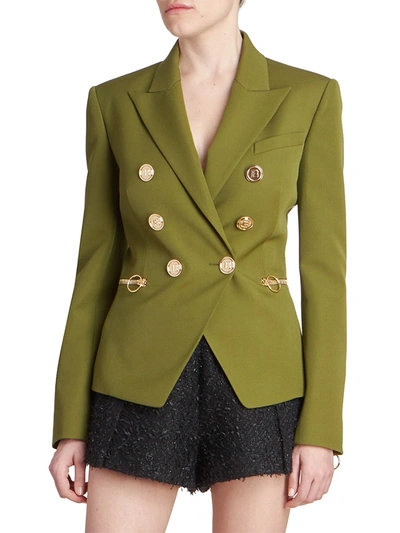 Shop Balmain Grain De Poudre Double-breasted Jacket In Khaki