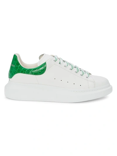 Shop Alexander Mcqueen Men's Croc-embossed Leather Platform Sneakers In White Chrome Green