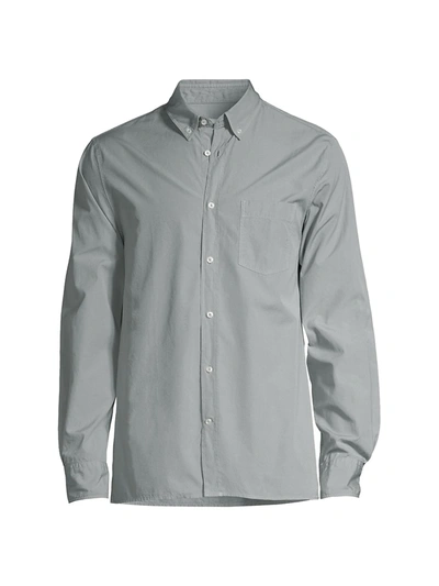 Shop Officine Generale Spread Collar Button-down Shirt In Concrete