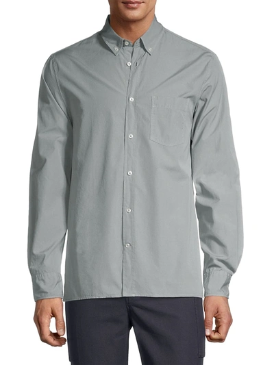 Shop Officine Generale Spread Collar Button-down Shirt In Concrete