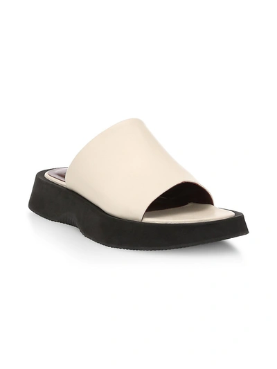 Shop Staud Alpine Leather Flatform Slides In Cream