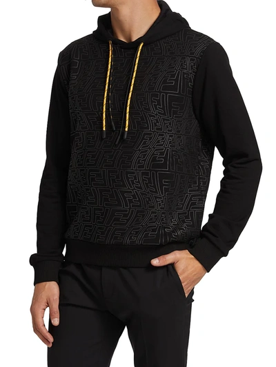 Shop Fendi Rubber Fish-eye Ff Patterned Jersey Cotton Hoodie Sweatshirt In Nero