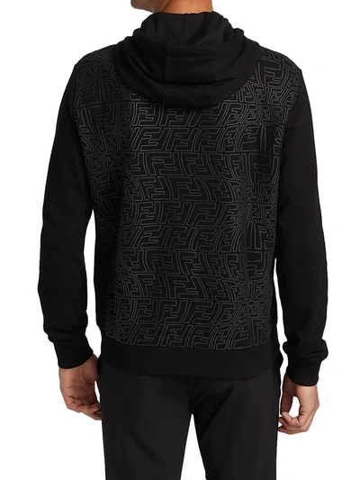 Shop Fendi Rubber Fish-eye Ff Patterned Jersey Cotton Hoodie Sweatshirt In Nero