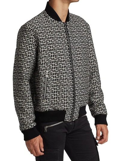 Shop Balmain Men's Reversible Monogram Jacquard Bomber Jacket In Black White