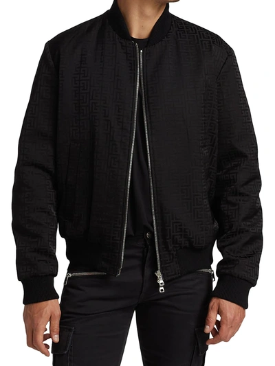 Shop Balmain Men's Reversible Monogram Jacquard Bomber Jacket In Black White