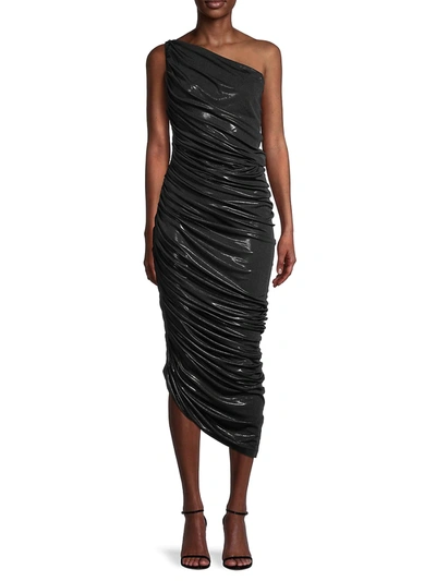 Shop Norma Kamali Women's Diana Metallic Ruched One-shoulder Gown In Black