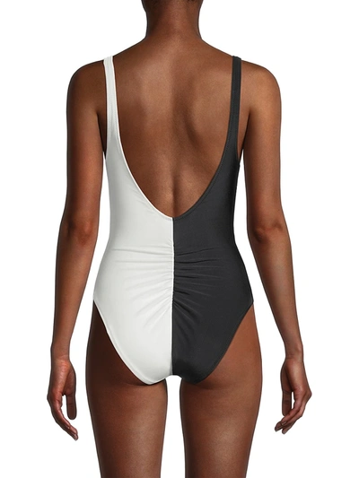 Shop Solid & Striped Lucia Ruched One-piece Swimsuit In Blackout