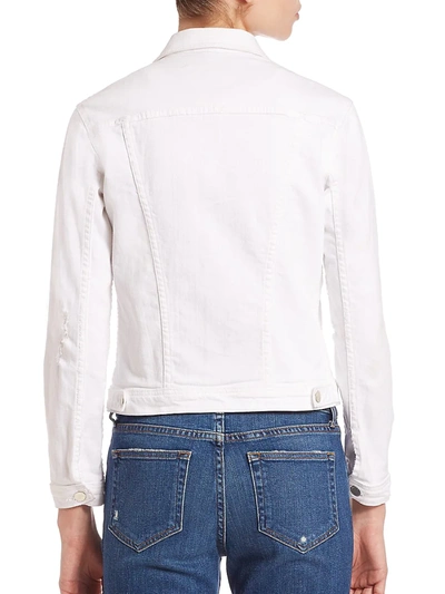 Shop L Agence Women's Celine Slim Distressed Denim Jacket In Blanc Distressed