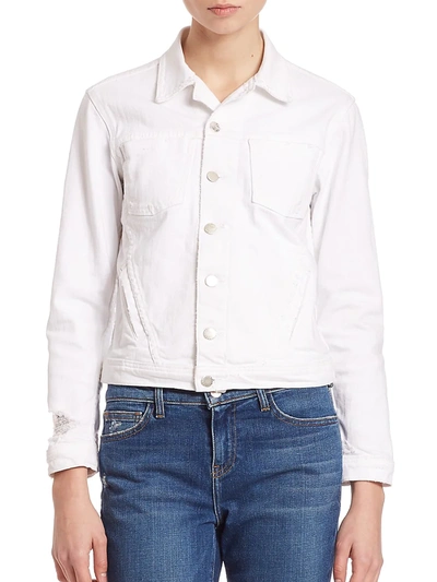 Shop L Agence Women's Celine Slim Distressed Denim Jacket In Blanc Distressed