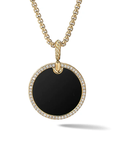 Shop David Yurman Women's Dy Elements Disc Pendant In 18k Yellow Gold With Gemstone & Pavé Diamonds In Black Onyx