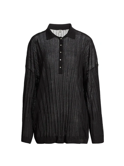 Shop Totême Long Sleeve Polo Shirt In Black