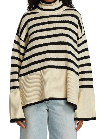 Shop Totême Women's Signature Stripe Turtleneck Sweater In Light Sand Stripe