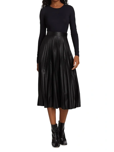 Shop Mm6 Maison Margiela Women's Pleated Faux Leather Midi-skirt In Black