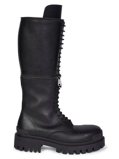 Shop Balenciaga Master Convertible Knee-high Leather Combat Boots In Black Silver