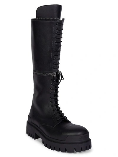 Shop Balenciaga Master Convertible Knee-high Leather Combat Boots In Black Silver